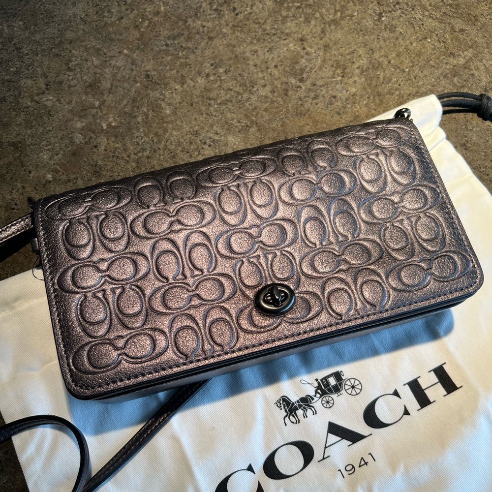 Coach 1941 Dinky Handbag Convertible Crossbody Mini Clutch Signature C Pewter